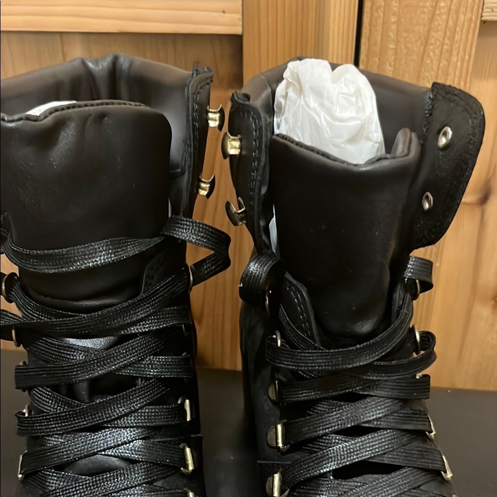 Steve Madden Black Combat Boots with Gold Accents - Picture 7 of 12